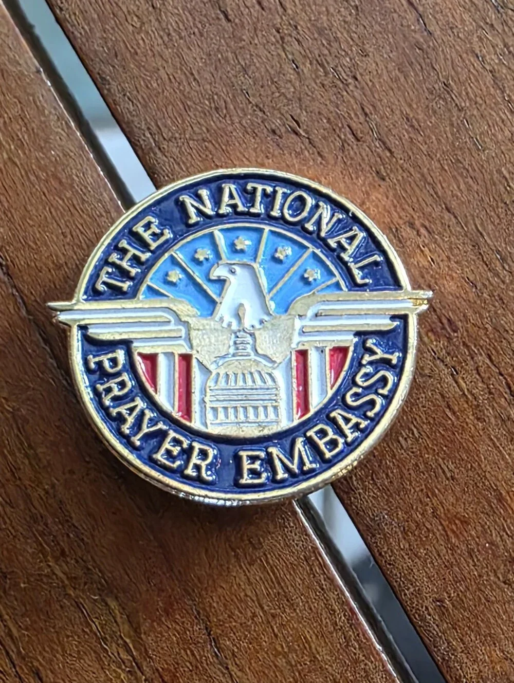 2 Vintage National Prayer Embassy Eagle Enamel Lapel Pins Set of 2